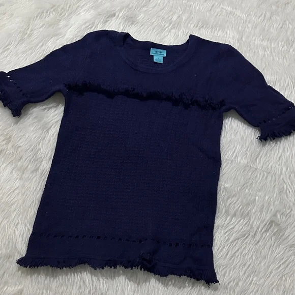 Two bees cashmere Blue knit Textured Top - Picture 1 of 7